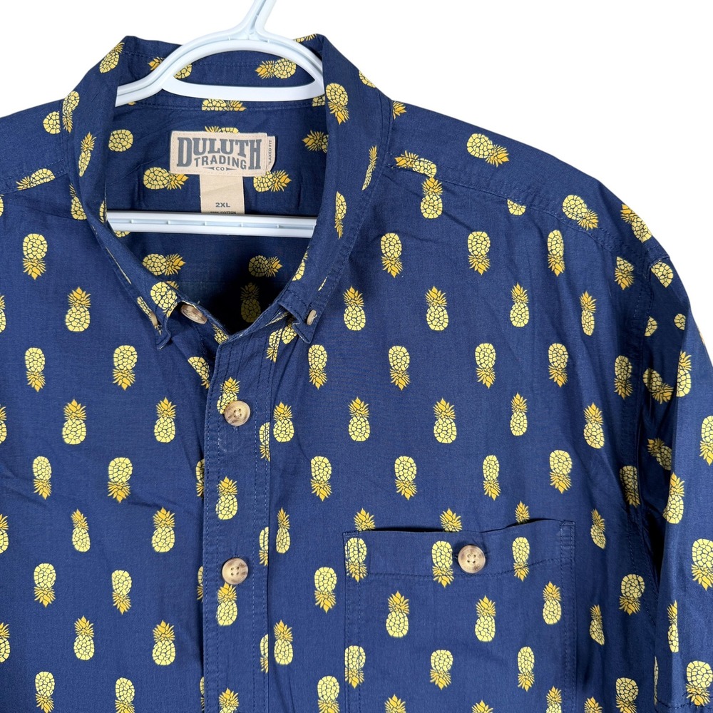 Duluth BBQ Relaxed Fit Shirt Button Down Pineapple Print Mens 2XL Navy Blue S/S